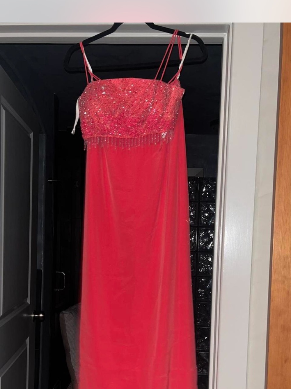 Jovani Vintage Red Beaded Spaghetti Strap Evening Dress